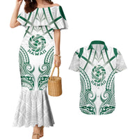 Custom Hawaii Volleyball Couples Matching Mermaid Dress and Hawaiian Shirt Polynesian Pattern LT05 Teal - Polynesian Pride