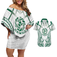 Custom Hawaii Volleyball Couples Matching Off Shoulder Short Dress and Hawaiian Shirt Polynesian Pattern - Polynesian Pride