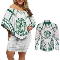Custom Hawaii Volleyball Couples Matching Off Shoulder Short Dress and Long Sleeve Button Shirt Polynesian Pattern - Polynesian Pride
