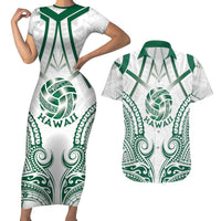 Custom Hawaii Volleyball Couples Matching Short Sleeve Bodycon Dress and Hawaiian Shirt Polynesian Pattern LT05 Teal - Polynesian Pride