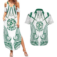 Custom Hawaii Volleyball Couples Matching Summer Maxi Dress and Hawaiian Shirt Polynesian Pattern LT05 Teal - Polynesian Pride