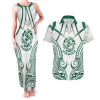 Custom Hawaii Volleyball Couples Matching Tank Maxi Dress and Hawaiian Shirt Polynesian Pattern LT05 Teal - Polynesian Pride