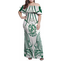 Custom Hawaii Volleyball Family Matching Off Shoulder Maxi Dress and Hawaiian Shirt Polynesian Pattern LT05 Mom's Dress Teal - Polynesian Pride