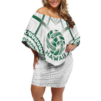 Custom Hawaii Volleyball Family Matching Off Shoulder Short Dress and Hawaiian Shirt Polynesian Pattern LT05 Mom's Dress Teal - Polynesian Pride