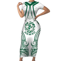 Custom Hawaii Volleyball Short Sleeve Bodycon Dress Polynesian Pattern LT05 Long Dress Teal - Polynesian Pride