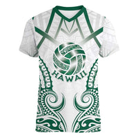 Custom Hawaii Volleyball Women V-Neck T-Shirt Polynesian Pattern LT05 Female Teal - Polynesian Pride