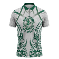 Custom Hawaii Volleyball Zipper Polo Shirt Polynesian Pattern LT05 Teal - Polynesian Pride