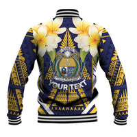 Personalised Nauru Independence Day Baseball Jacket Coat Of Arms With Plumeria - Polynesian Pride