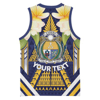 Personalised Nauru Independence Day Basketball Jersey Coat Of Arms With Plumeria - Polynesian Pride