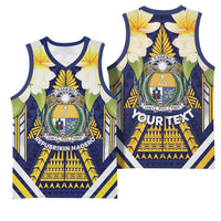 Personalised Nauru Independence Day Basketball Jersey Coat Of Arms With Plumeria - Polynesian Pride