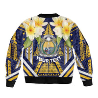 Personalised Nauru Independence Day Bomber Jacket Coat Of Arms With Plumeria - Polynesian Pride