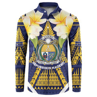 Personalised Nauru Independence Day Button Sweatshirt Coat Of Arms With Plumeria - Polynesian Pride