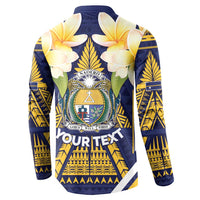 Personalised Nauru Independence Day Button Sweatshirt Coat Of Arms With Plumeria - Polynesian Pride