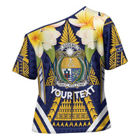 Personalised Nauru Independence Day Cross Shoulder Shirt Coat Of Arms With Plumeria LT05 - Polynesian Pride
