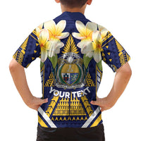 Personalised Nauru Independence Day Family Matching Long Sleeve Bodycon Dress and Hawaiian Shirt Coat Of Arms With Plumeria - Polynesian Pride