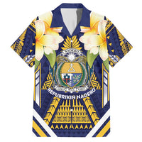 Personalised Nauru Independence Day Family Matching Long Sleeve Bodycon Dress and Hawaiian Shirt Coat Of Arms With Plumeria - Polynesian Pride