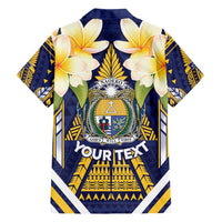 Personalised Nauru Independence Day Family Matching Long Sleeve Bodycon Dress and Hawaiian Shirt Coat Of Arms With Plumeria - Polynesian Pride