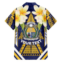 Personalised Nauru Independence Day Family Matching Mermaid Dress and Hawaiian Shirt Coat Of Arms With Plumeria - Polynesian Pride