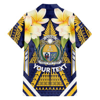 Personalised Nauru Independence Day Family Matching Off The Shoulder Long Sleeve Dress and Hawaiian Shirt Coat Of Arms With Plumeria - Polynesian Pride