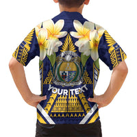 Personalised Nauru Independence Day Family Matching Off Shoulder Maxi Dress and Hawaiian Shirt Coat Of Arms With Plumeria - Polynesian Pride