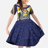 Personalised Nauru Independence Day Family Matching Off Shoulder Short Dress and Hawaiian Shirt Coat Of Arms With Plumeria - Polynesian Pride
