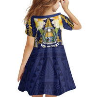 Personalised Nauru Independence Day Family Matching Off Shoulder Short Dress and Hawaiian Shirt Coat Of Arms With Plumeria - Polynesian Pride