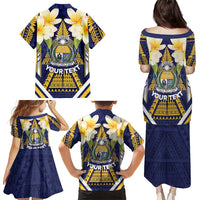 Personalised Nauru Independence Day Family Matching Puletasi and Hawaiian Shirt Coat Of Arms With Plumeria - Polynesian Pride