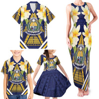 Personalised Nauru Independence Day Family Matching Tank Maxi Dress and Hawaiian Shirt Coat Of Arms With Plumeria - Polynesian Pride