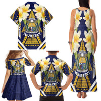 Personalised Nauru Independence Day Family Matching Tank Maxi Dress and Hawaiian Shirt Coat Of Arms With Plumeria - Polynesian Pride