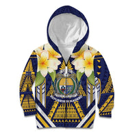 Personalised Nauru Independence Day Kid Hoodie Coat Of Arms With Plumeria - Polynesian Pride