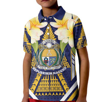 Personalised Nauru Independence Day Kid Polo Shirt Coat Of Arms With Plumeria - Polynesian Pride