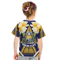 Personalised Nauru Independence Day Kid T Shirt Coat Of Arms With Plumeria LT05 - Polynesian Pride