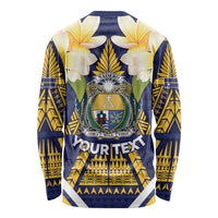 Personalised Nauru Independence Day Long Sleeve Shirt Coat Of Arms With Plumeria - Polynesian Pride