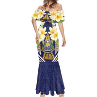 Personalised Nauru Independence Day Mermaid Dress Coat Of Arms With Plumeria - Polynesian Pride
