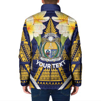 Personalised Nauru Independence Day Padded Jacket Coat Of Arms With Plumeria - Polynesian Pride