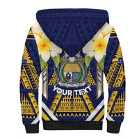 Personalised Nauru Independence Day Sherpa Hoodie Coat Of Arms With Plumeria - Polynesian Pride