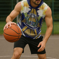 Personalised Nauru Independence Day Sleeveless Hoodie Coat Of Arms With Plumeria - Polynesian Pride