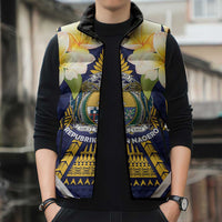 Personalised Nauru Independence Day Sleeveless Puffer Jacket Coat Of Arms With Plumeria - Polynesian Pride