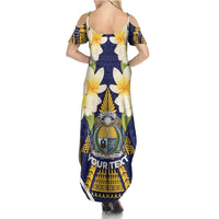 Personalised Nauru Independence Day Summer Maxi Dress Coat Of Arms With Plumeria LT05 - Polynesian Pride