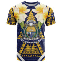 Personalised Nauru Independence Day T Shirt Coat Of Arms With Plumeria LT05 Navy - Polynesian Pride