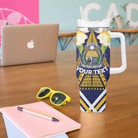 Personalised Nauru Independence Day Tumbler With Handle Coat Of Arms With Plumeria - Polynesian Pride