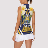Personalised Nauru Independence Day Women Sleeveless Polo Shirt Coat Of Arms With Plumeria - Polynesian Pride