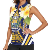 Personalised Nauru Independence Day Women Sleeveless Polo Shirt Coat Of Arms With Plumeria - Polynesian Pride