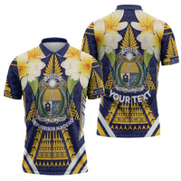 Personalised Nauru Independence Day Zipper Polo Shirt Coat Of Arms With Plumeria - Polynesian Pride