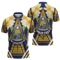 Personalised Nauru Independence Day Zipper Polo Shirt Coat Of Arms With Plumeria LT05 - Polynesian Pride