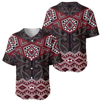 New Zealand Aotearoa Baseball Jersey Red Taniko Art Maori Pattern