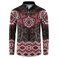 New Zealand Aotearoa Button Sweatshirt Red Taniko Art Maori Pattern LT05 Red - Polynesian Pride