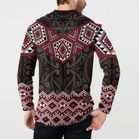 New Zealand Aotearoa Button Sweatshirt Red Taniko Art Maori Pattern LT05 - Polynesian Pride
