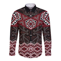 New Zealand Aotearoa Long Sleeve Button Shirt Red Taniko Art Maori Pattern LT05 Unisex Red - Polynesian Pride