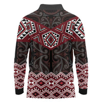 New Zealand Aotearoa Long Sleeve Polo Shirt Red Taniko Art Maori Pattern